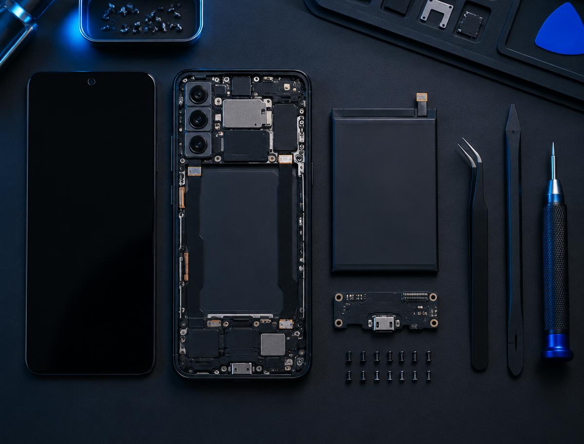 Peças de celular: tela, bateria e conector de carga
